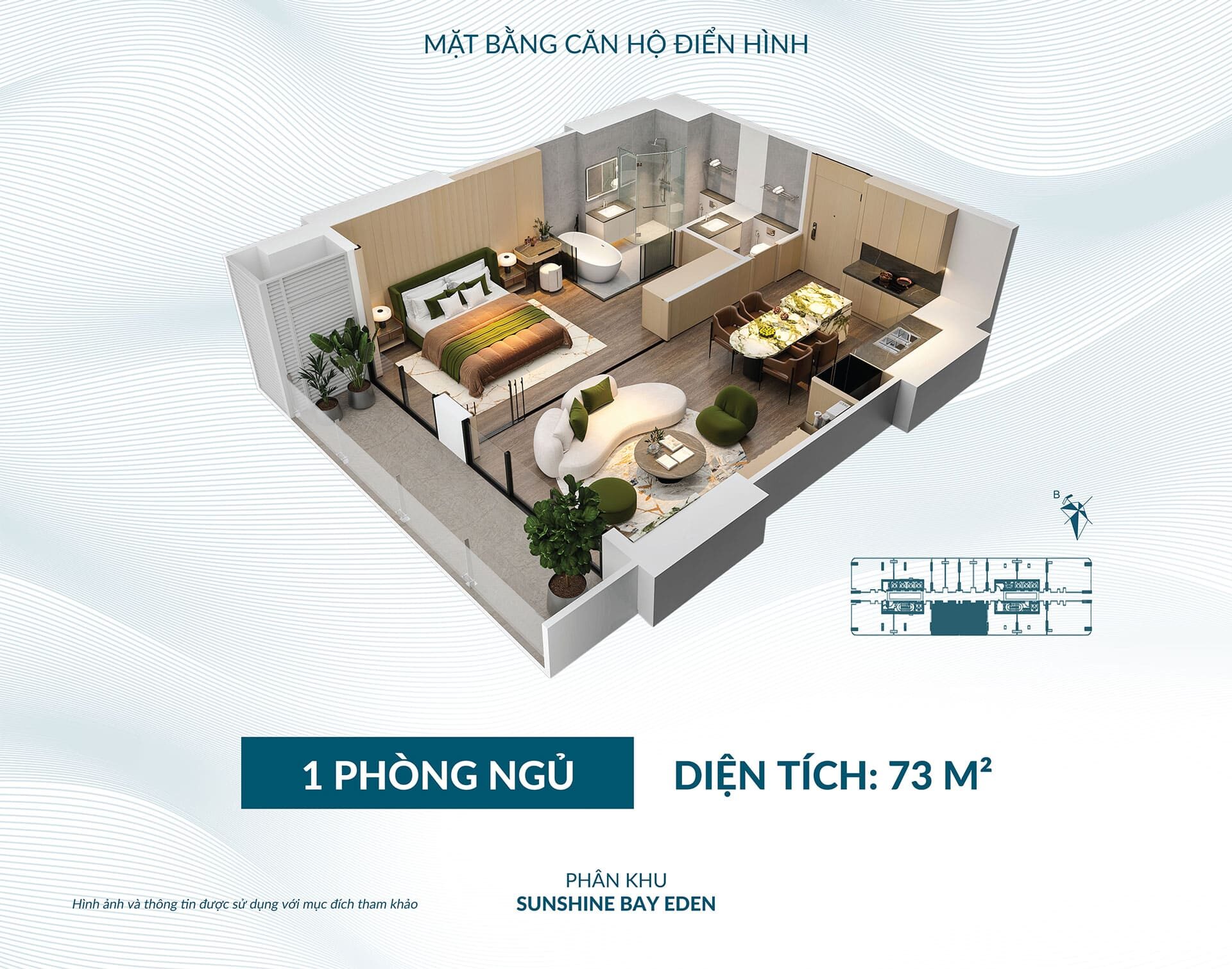 Layout Thiet Ke Can Ho 1 Phong Ngu Dien Tich 73m2 Phan Khu Sunshine Bay Eden Tai Vung Tau