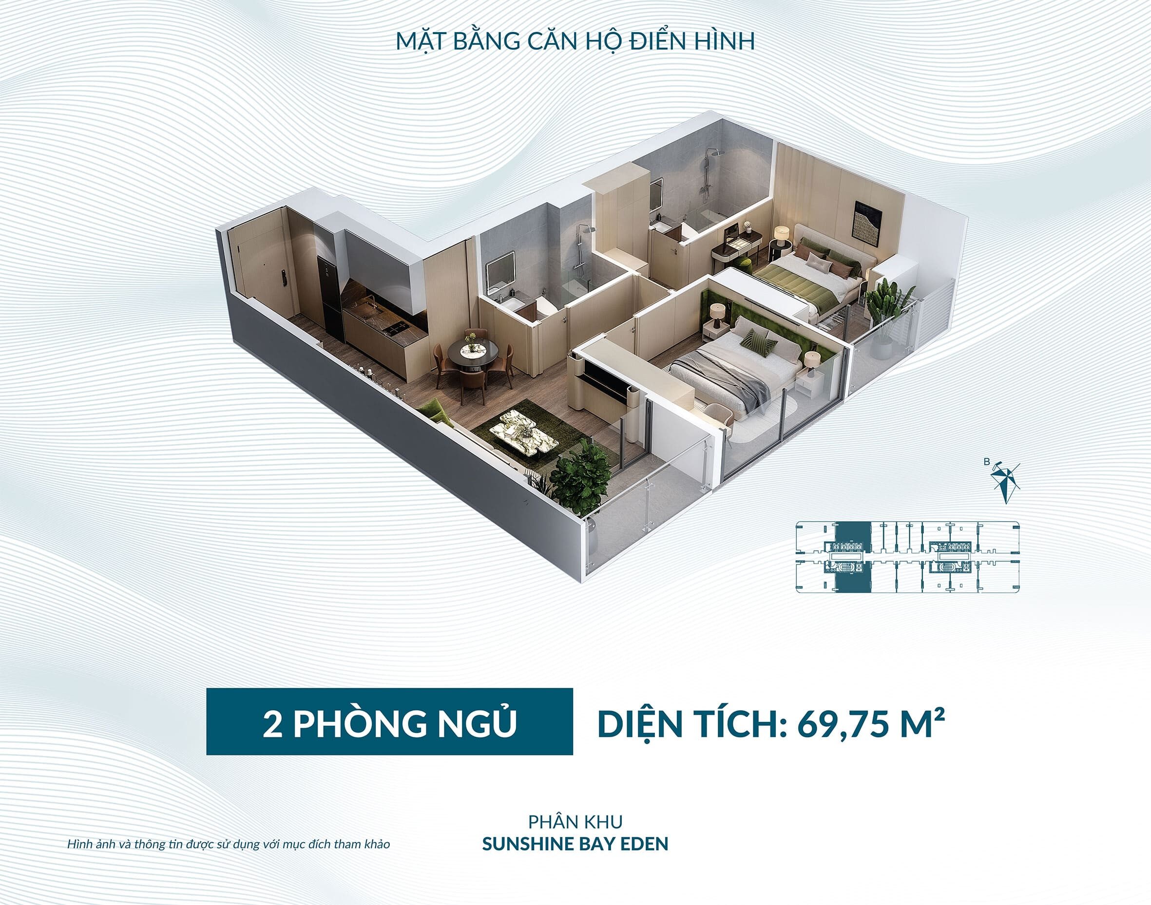 Layout Thiet Ke Can Ho 2 Phong Ngu Dien Tich 69m2 Phan Khu Sunshine Bay Eden Tai Vung Tau