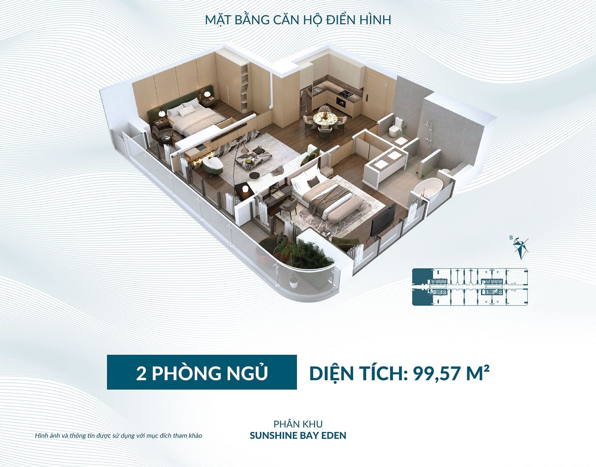 Layout Thiet Ke Can Ho 2 Phong Ngu Dien Tich 99m2 Phan Khu Sunshine Bay Eden Tai Vung Tau