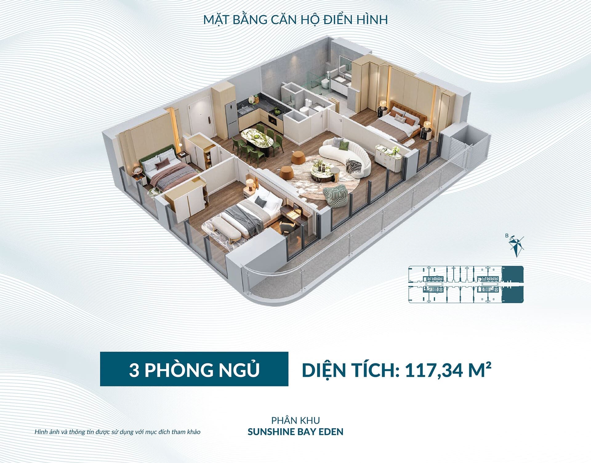 Layout Thiet Ke Can Ho 3 Phong Ngu Dien Tich 117m2 Phan Khu Sunshine Bay Eden Tai Vung Tau