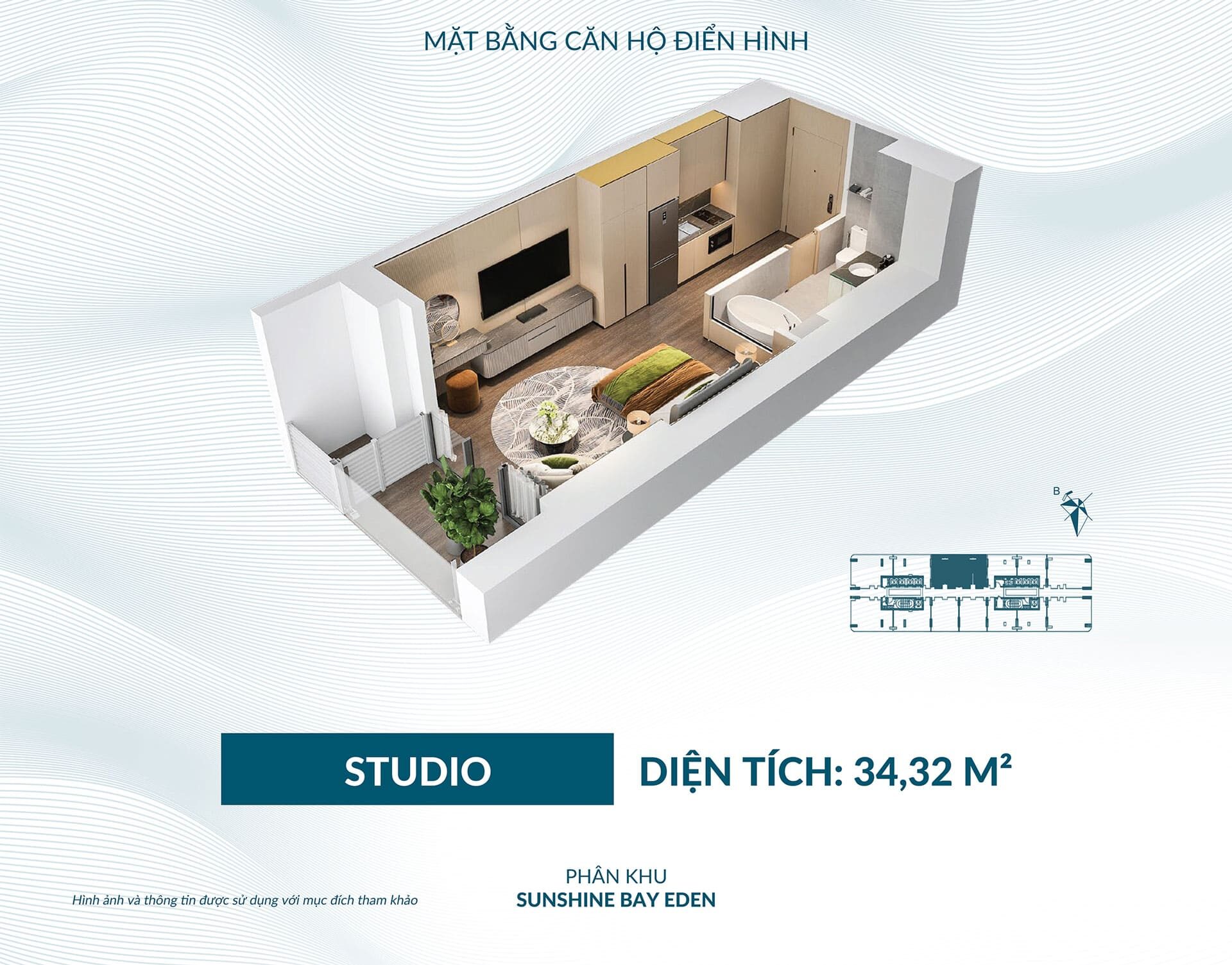 Layout Thiet Ke Can Ho Studio 34m2 Phan Khu Sunshine Bay Eden Tai Vung Tau