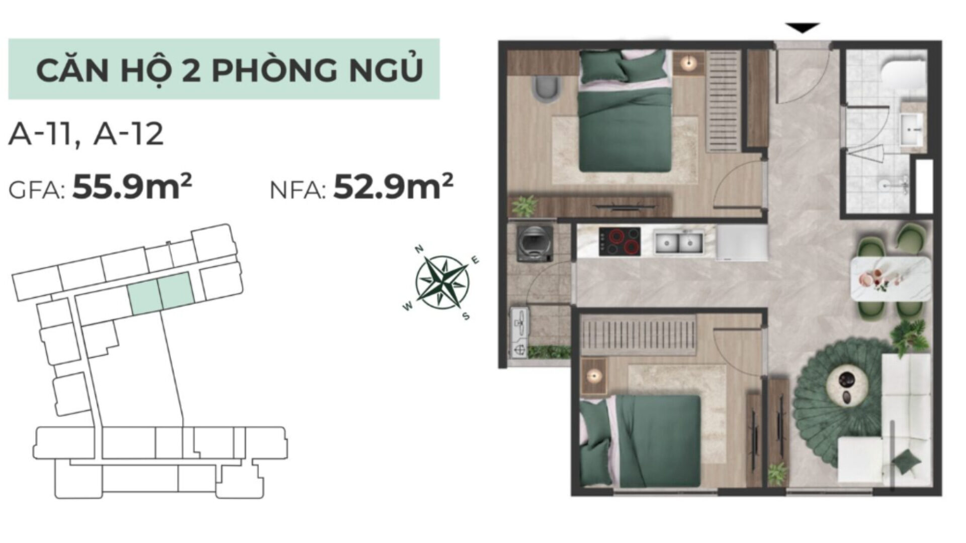 Layout Can Ho 2 Phong Ngu 55m2 Du An Solina Vung Tau C Holdings