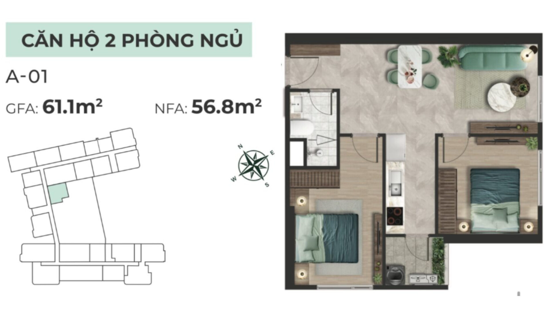Layout Can Ho 2 Phong Ngu 61m2 Du An Solina Vung Tau C Holdings